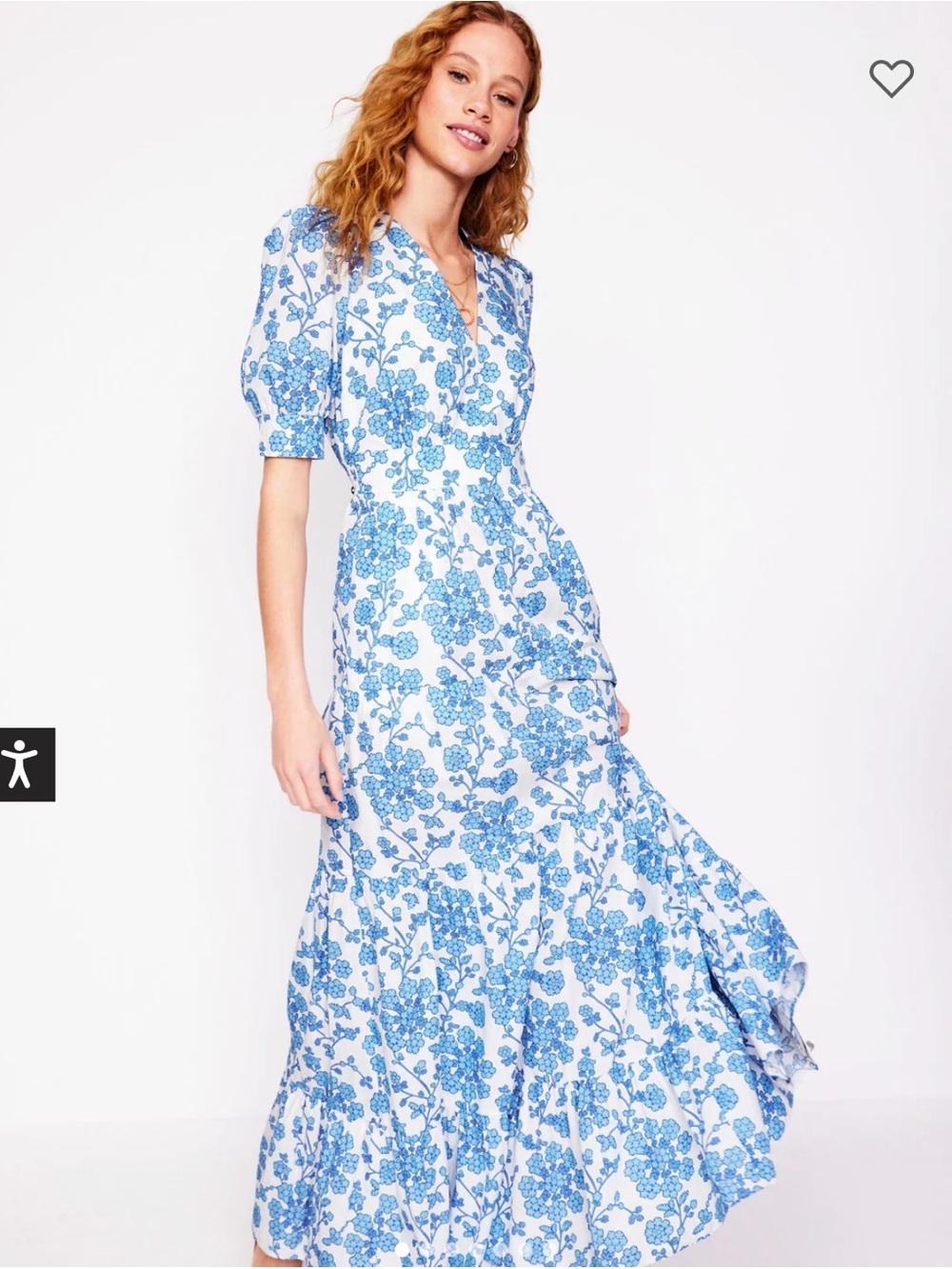 Boden White Maxi Dress with Blue Floral Print